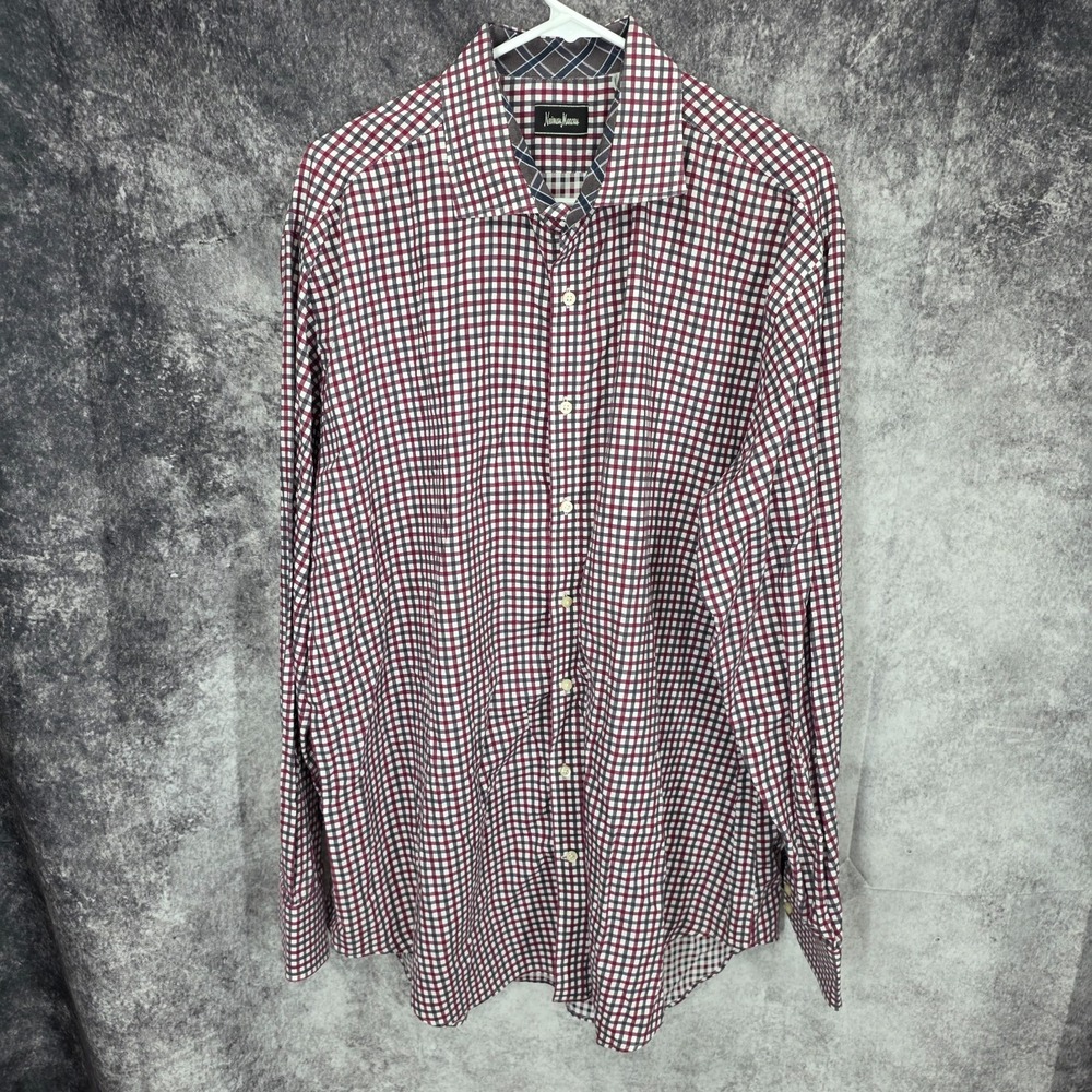 Neiman Marcus Shirt Mens 2XL Check Button Up Long Sleeve Casual Preppy